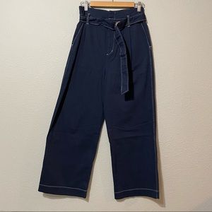 Ray Beams Navy Blue Wide Leg Ankle Pleated Trouser Pants 1